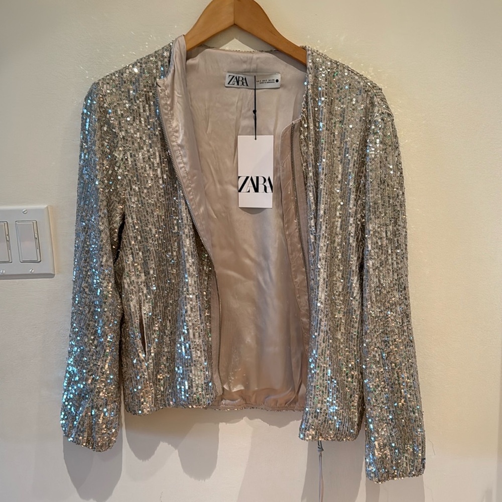 Zara silver sequin jacket - size small - new